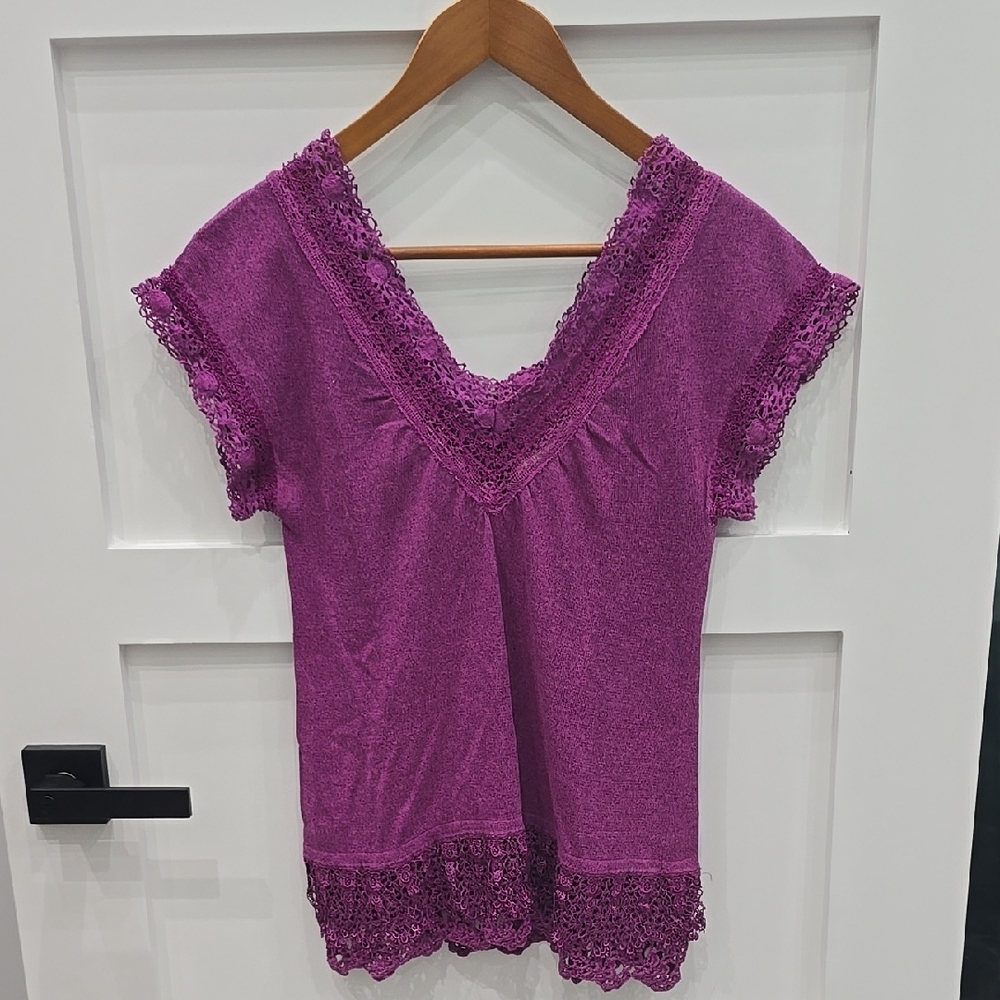 Elegant Purple Lace Trim Women's Top